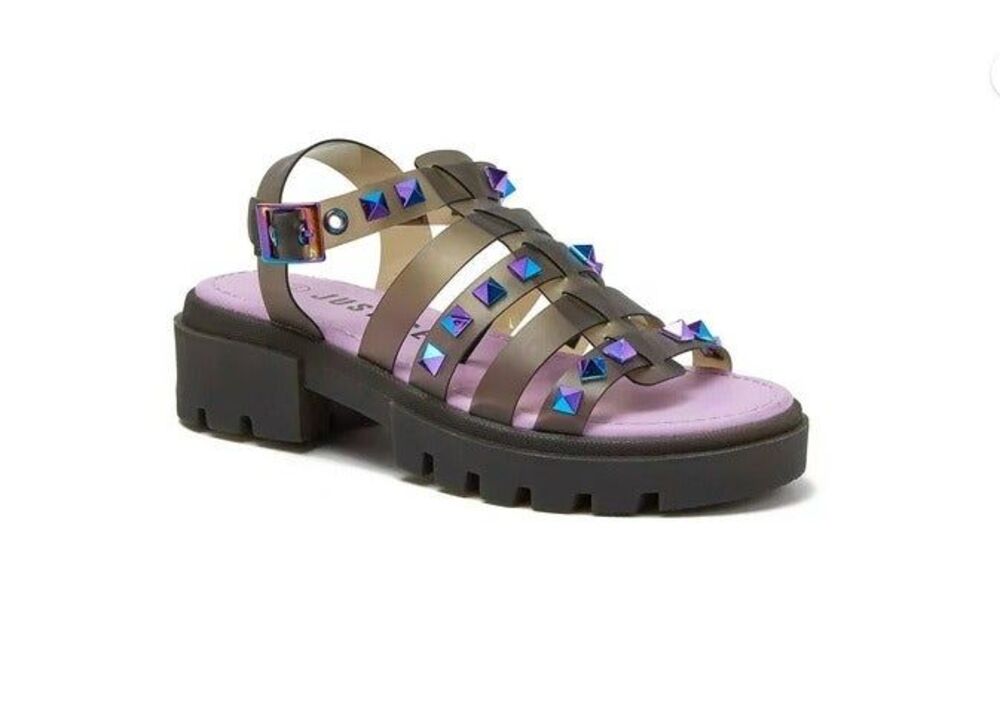 Girl's size 4 Justice Studded Jelly Fisherman Sandals Black NEW